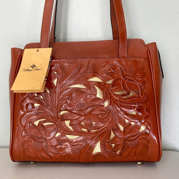 NWT Patricia Nash Rosedale Tote Cinnamon Burnished Tooled Leather Cutouts Large - Picture 11 of 11